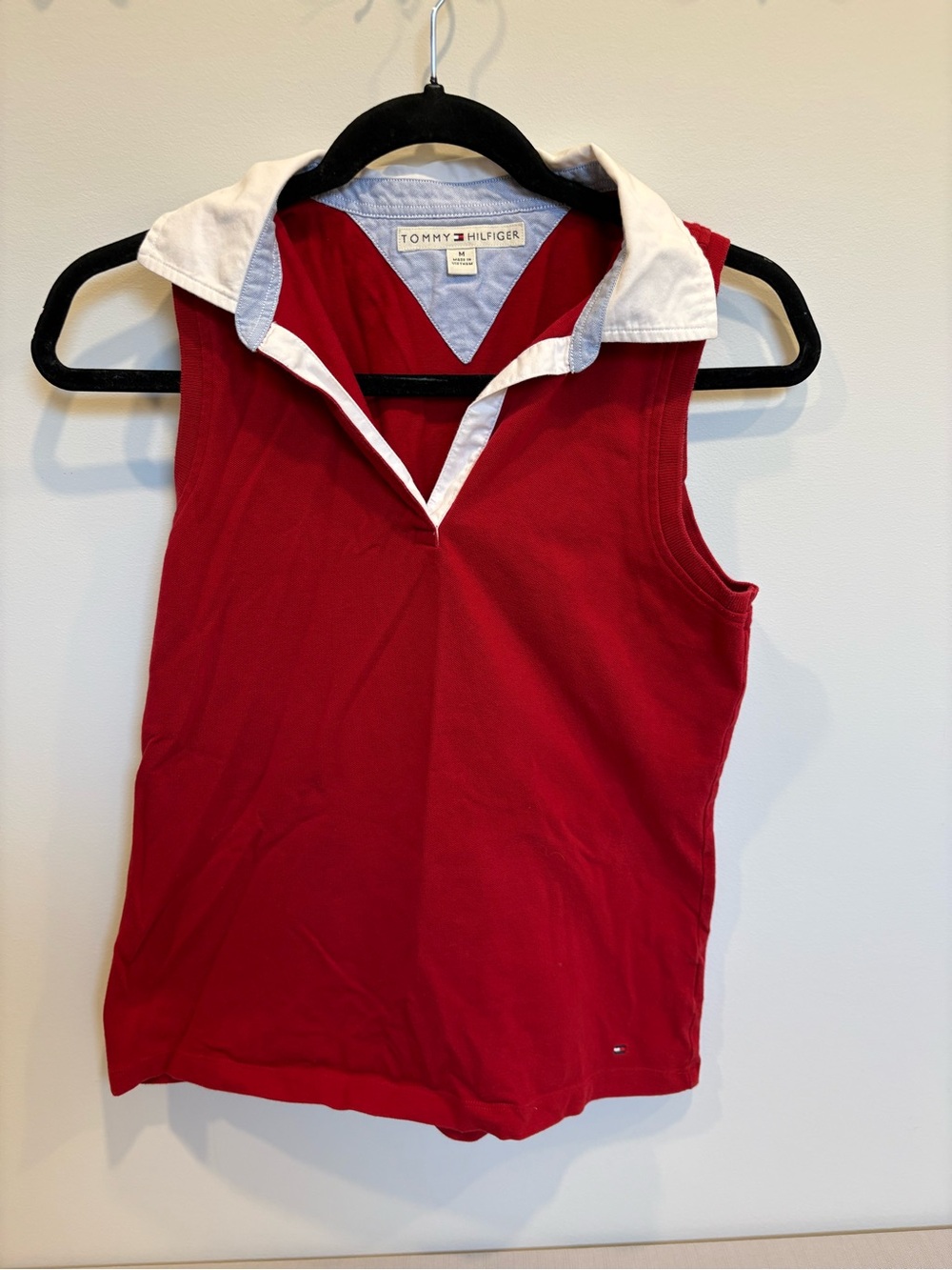 Tommy Hilfiger Red Sleeveless Polo Tank with White Collar Detail size M #1043